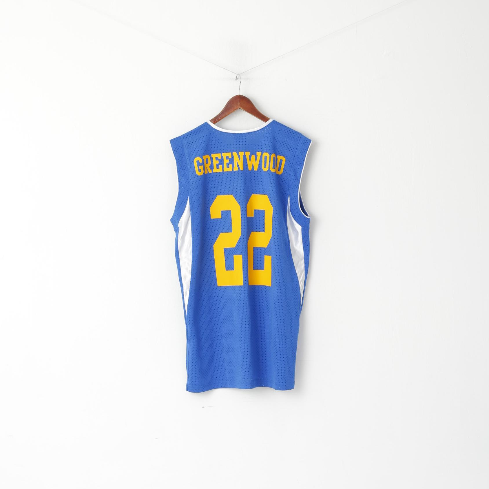 Macron Uomo XL senza maniche in rete blu con scollo a V Sport Basket Qmul #22 Greenwood Top