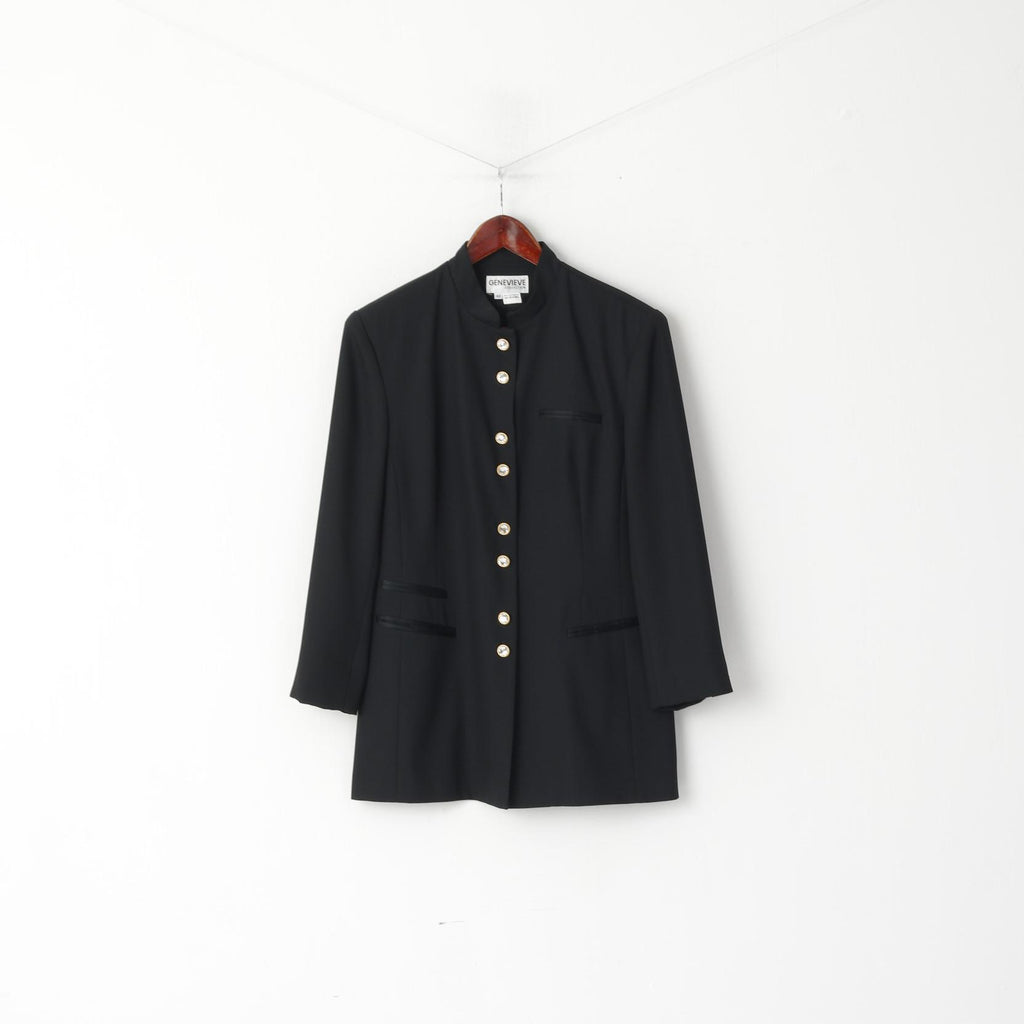 Giacca Genevieve Collection da donna 40 M Blazer nero lucido con spalline vintage con diamanti