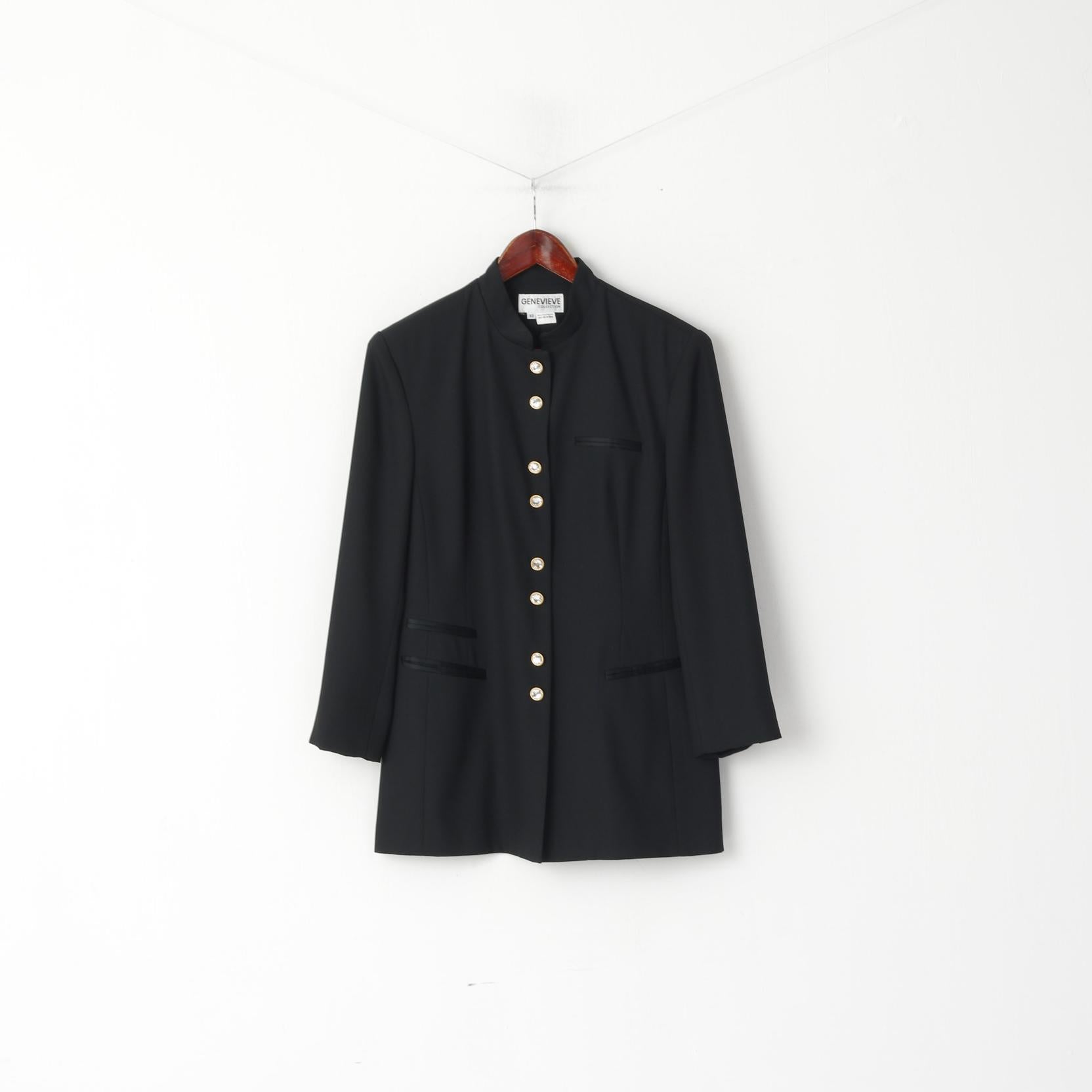 Giacca Genevieve Collection da donna 40 M Blazer nero lucido con spalline vintage con diamanti