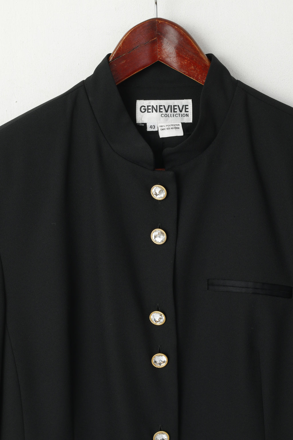 Giacca Genevieve Collection da donna 40 M Blazer nero lucido con spalline vintage con diamanti