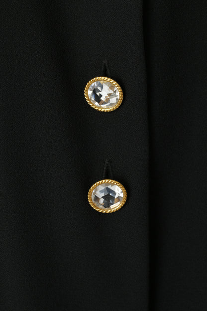 Genevieve Collection Women 40 M Blazer Black Shiny Vintage Diamonds Shoulder Pads Jacket