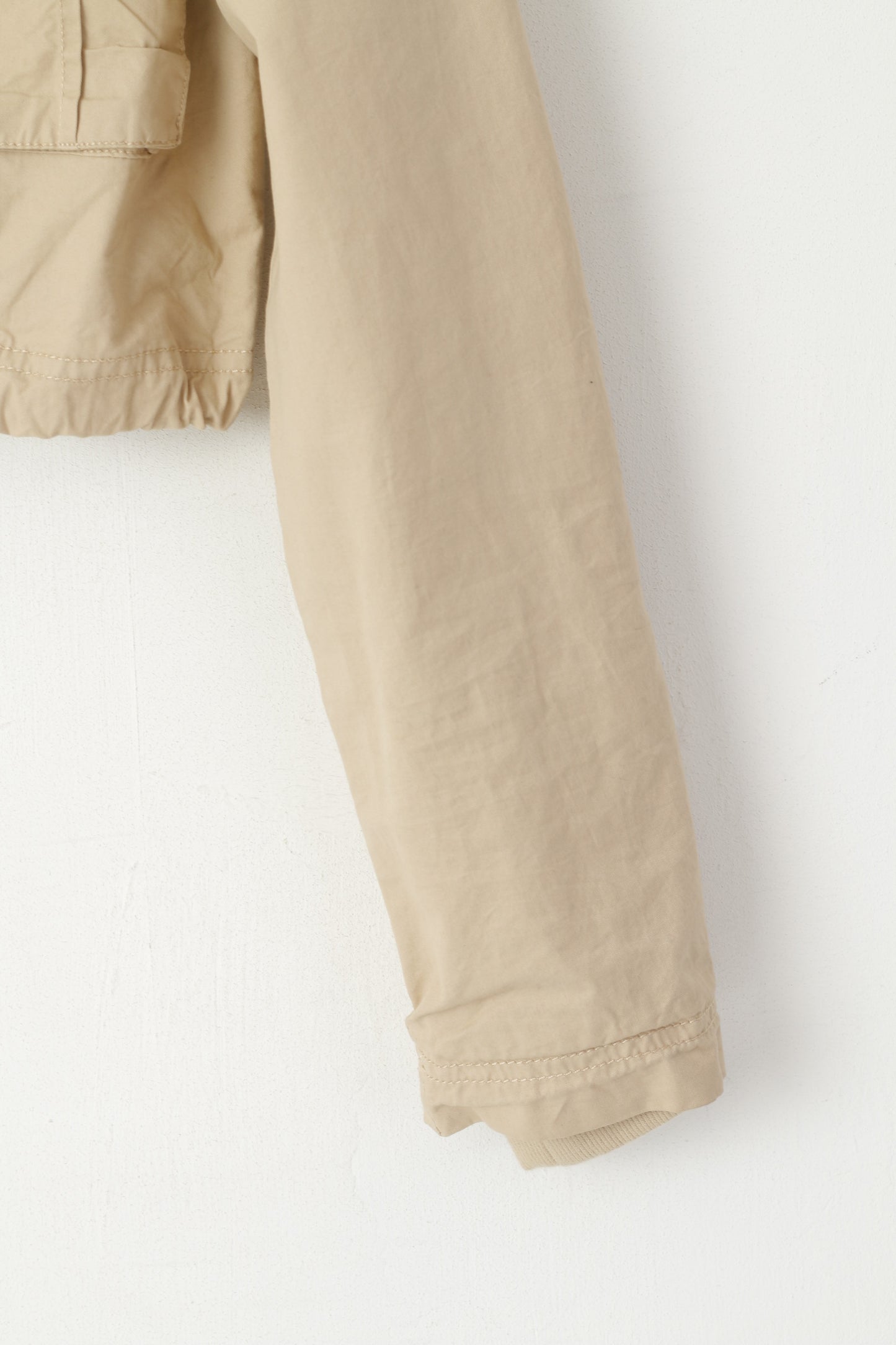 Bershka Women M (S) Jacket Beige Cropped Cotton Snap Pockets Sport Top