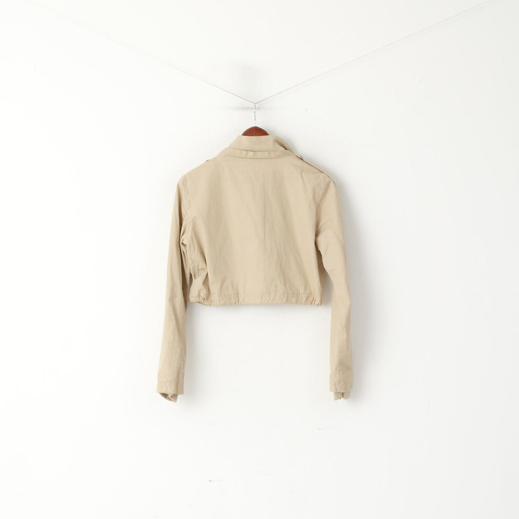 Bershka Femme M (S) Veste Beige Courte En Coton Poches Pression Haut De Sport