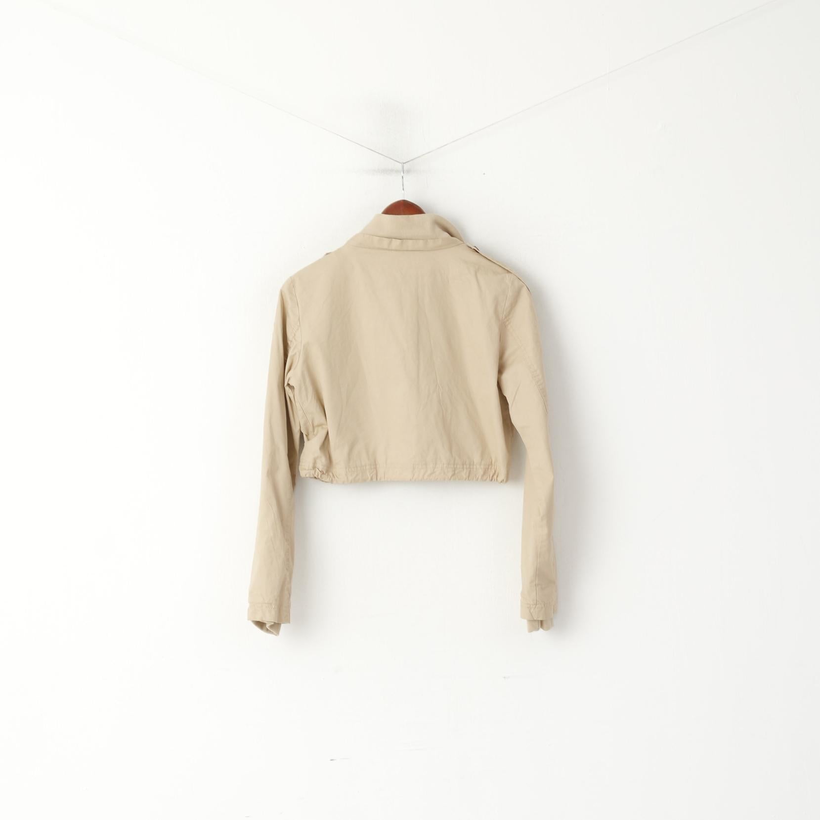 Bershka Femme M (S) Veste Beige Courte En Coton Poches Pression Haut De Sport