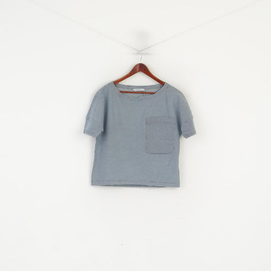 Zara Basic Camicia di jeans da donna Top classico oversize a righe in cotone blu scuro