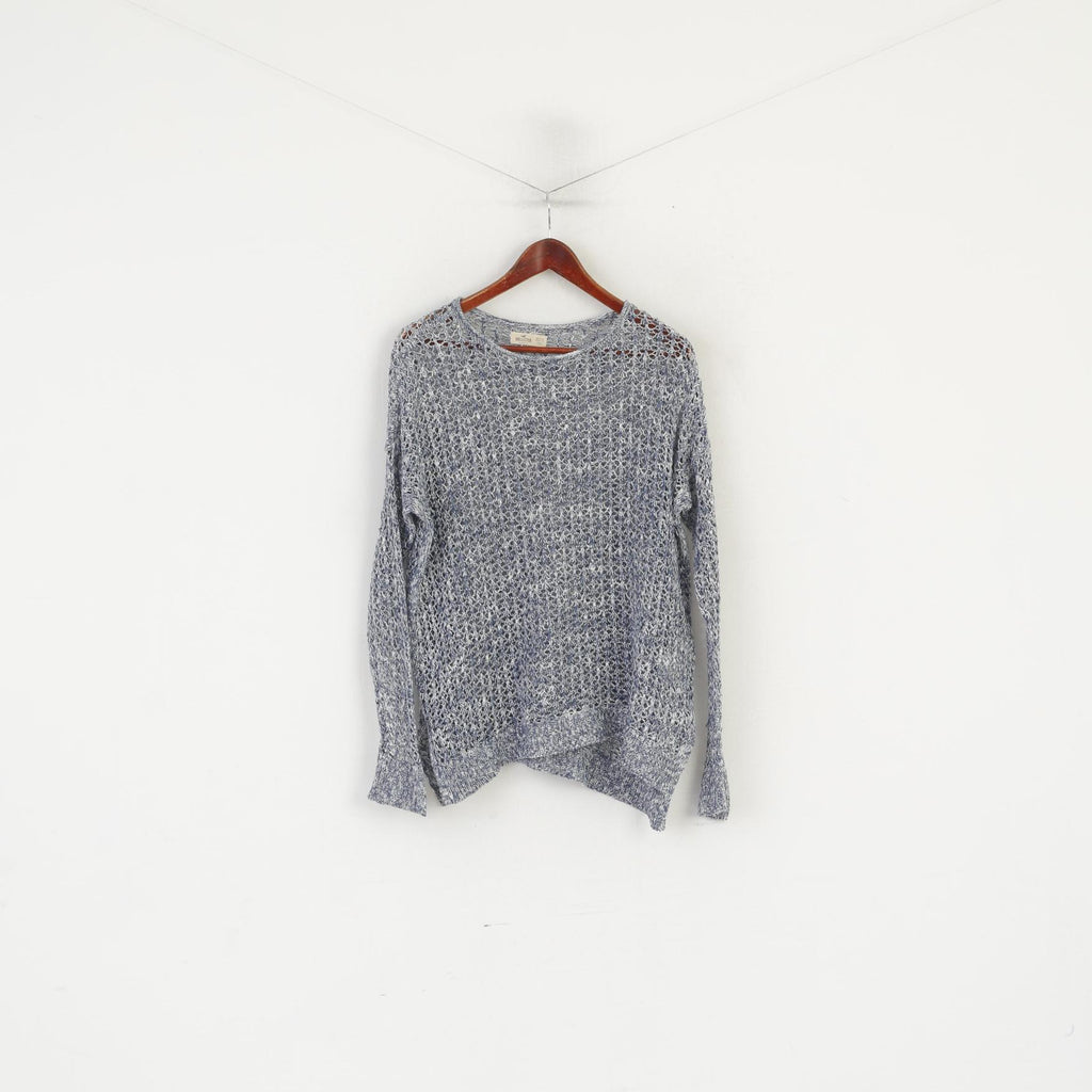 Hollister Femmes XS/S Jumper Bleu Coton Été Boho Oversize Hole Sweater