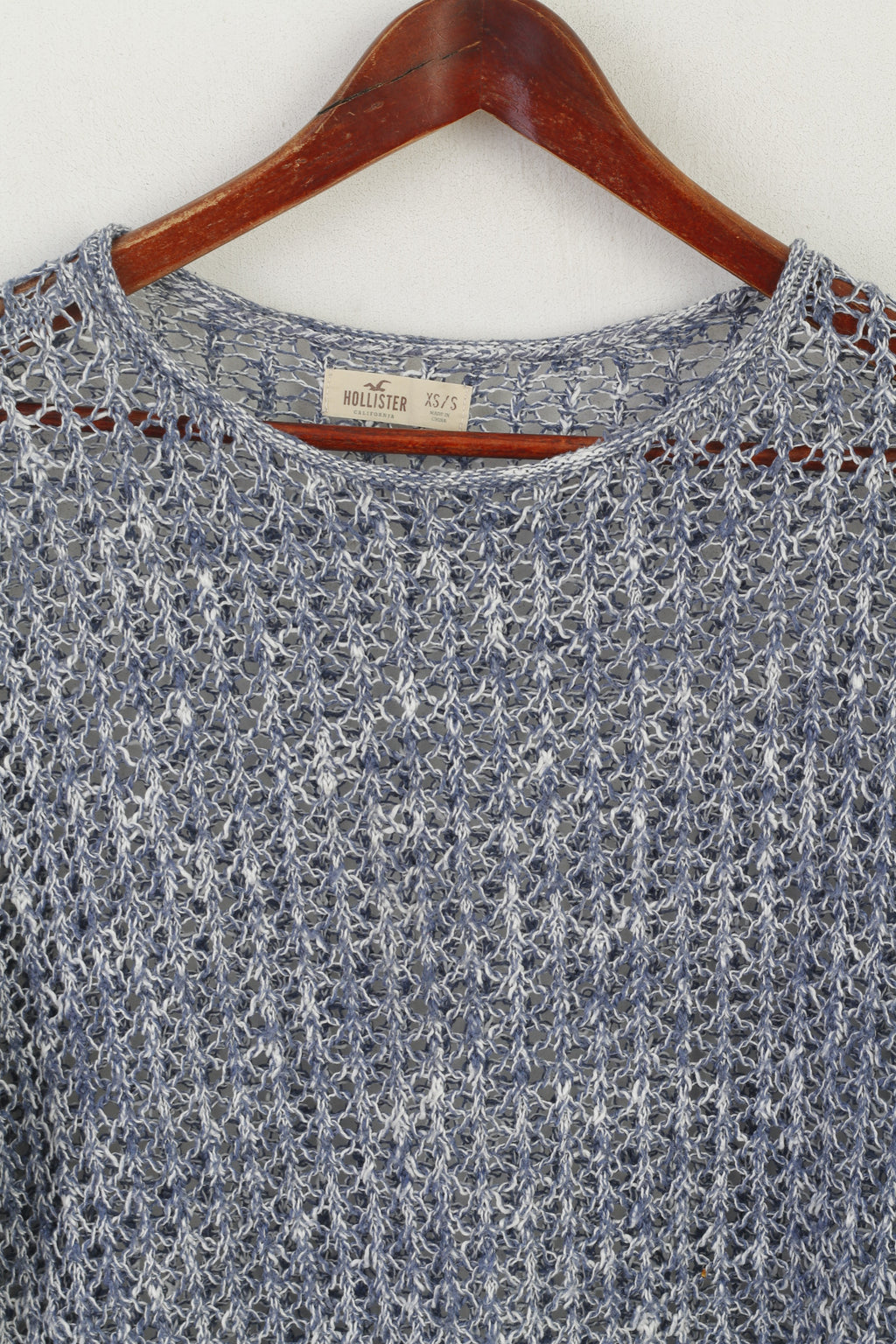 Hollister Femmes XS/S Jumper Bleu Coton Été Boho Oversize Hole Sweater