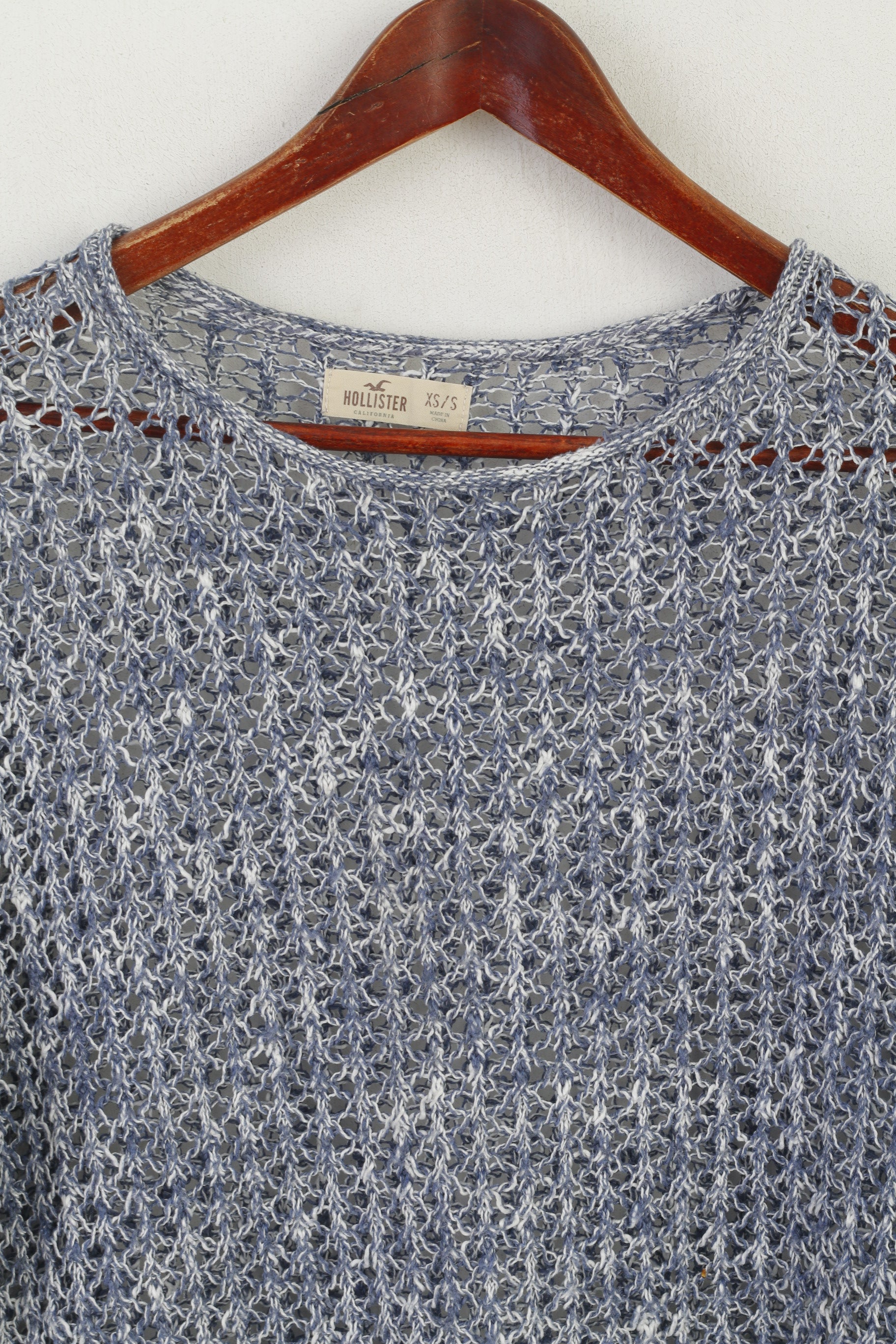 Hollister Women XS/S Jumper Blue Cotton Summer Boho Oversize Hole Sweater