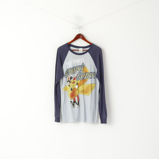 Camicia da uomo M Disney Store Blu Goofys Glider Top a maniche lunghe girocollo in cotone