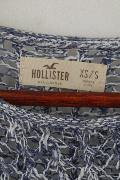 Hollister Women XS/S Jumper Blue Cotton Summer Boho Oversize Hole Sweater