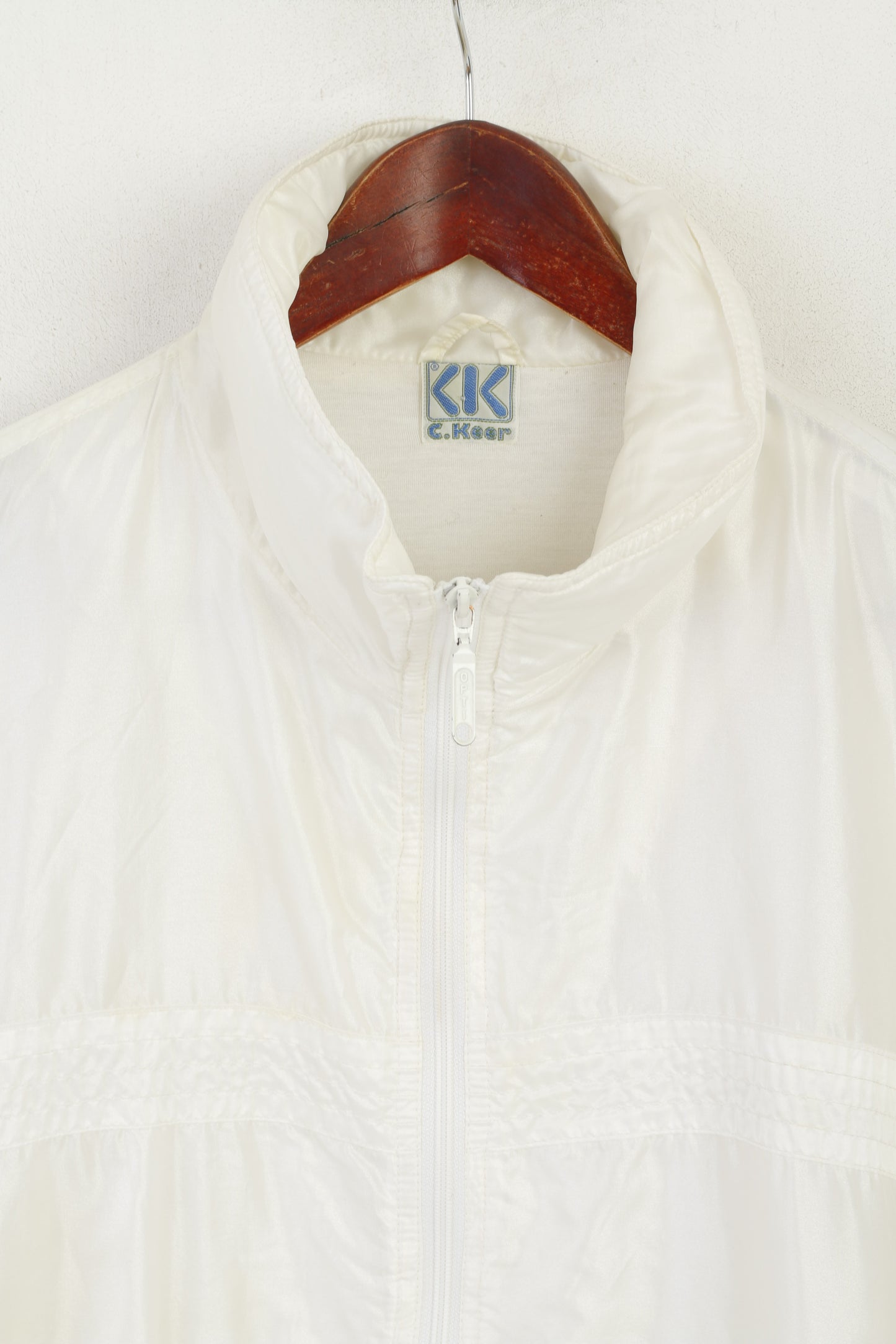 C. Keer Men 52 L Jacket Cream Shiny Vintage Nylon Waterproof Oldschool Top