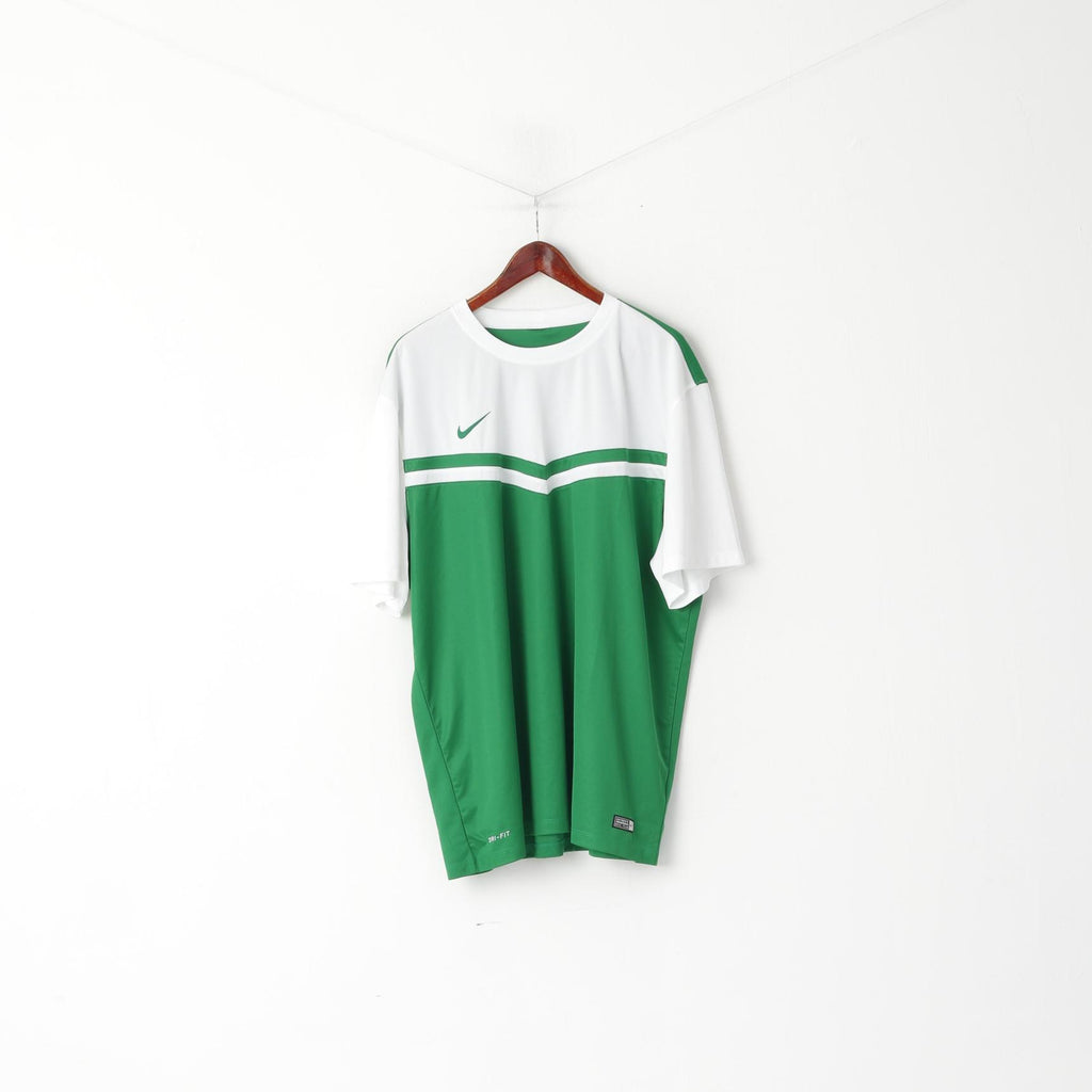 Nike Team Men XXL Chemise Blanc Vert Ras du Cou Dri Fit Activewear Sport Jersey