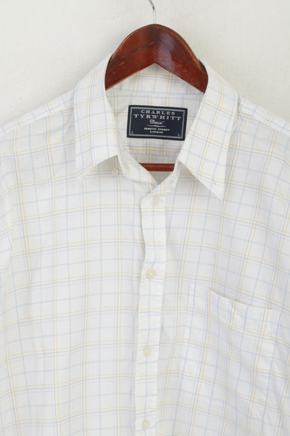 Charles Tyrwhitt Men L Casual Shirt White Check Cotton Long Sleeve Classic Top