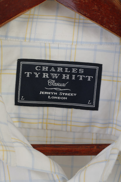 Charles Tyrwhitt Men L Casual Shirt White Check Cotton Long Sleeve Classic Top