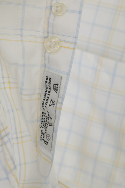 Charles Tyrwhitt Men L Casual Shirt White Check Cotton Long Sleeve Classic Top