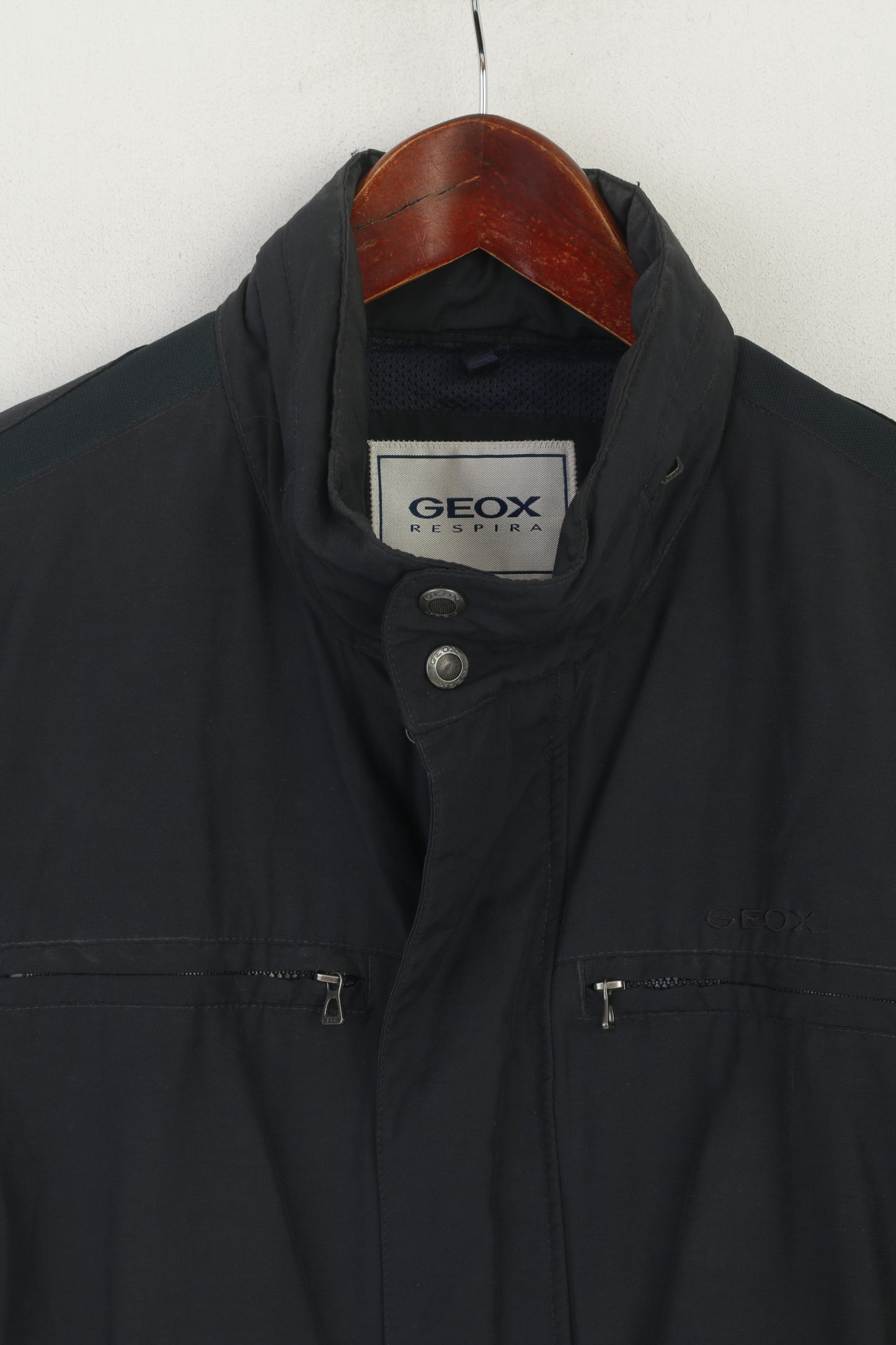 Geox Respira Men 48 S Jacket Dark Gray Nylon Cotton Lightweight HIdden hood Zip Up Top