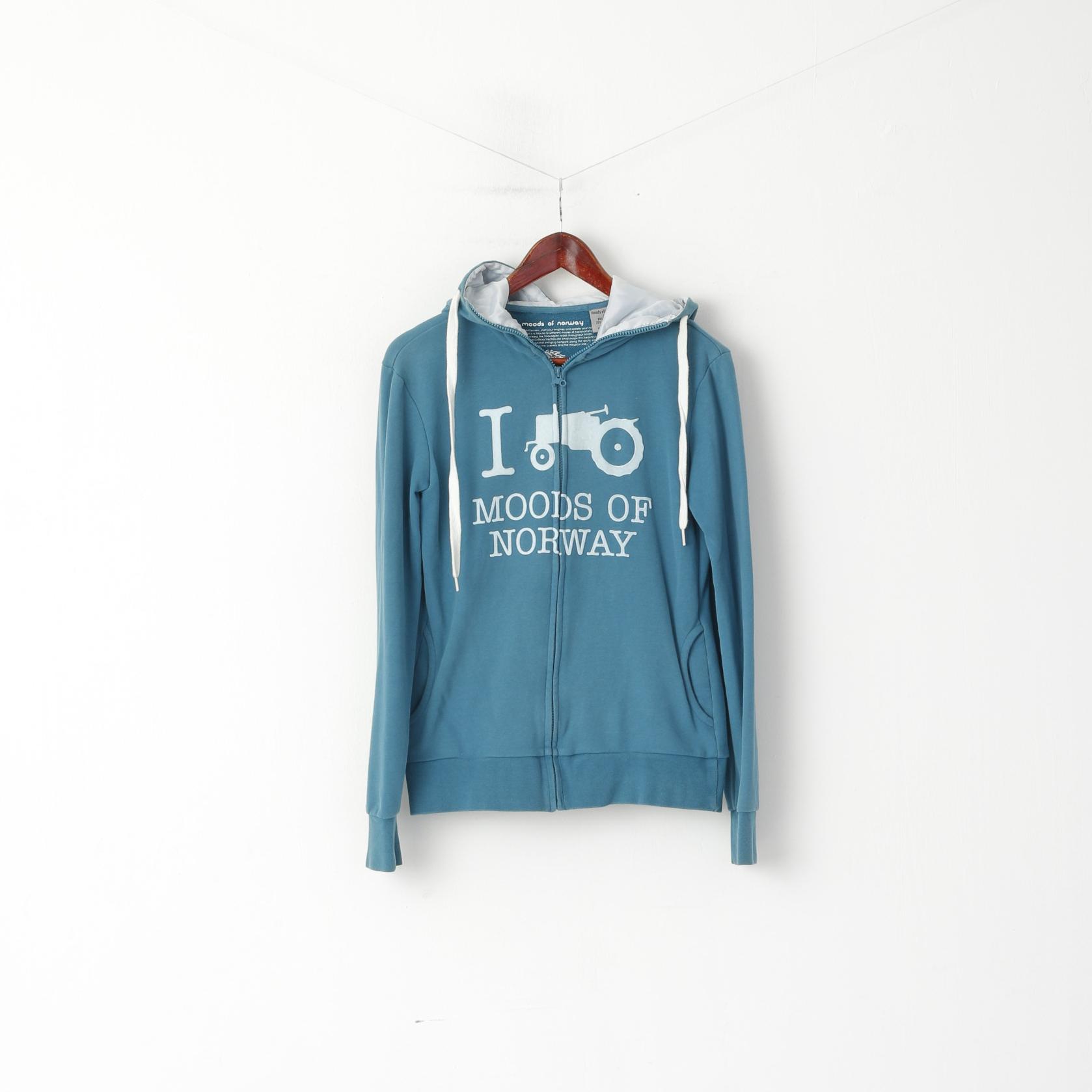 Moods of Norway Womes S Sweatshirt Turquoise Cotton Hooded Zip Hp Logo Top