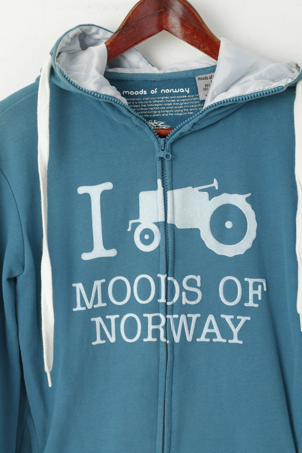 Moods of Norway Womes S Sweatshirt Turquoise Cotton Hooded Zip Hp Logo Top