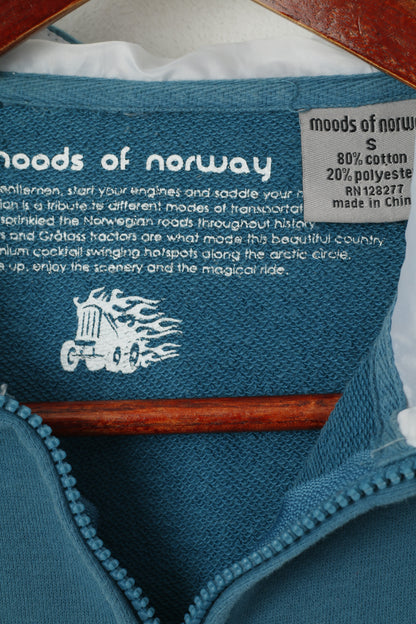 Moods of Norway Womes S Sweatshirt Turquoise Cotton Hooded Zip Hp Logo Top