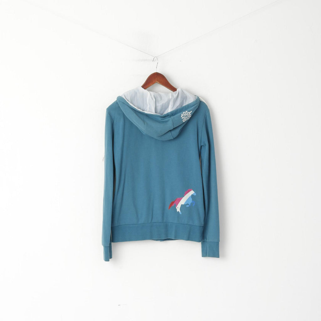 Moods of Norway Womes S Sweatshirt Turquoise Cotton Hooded Zip Hp Logo Top