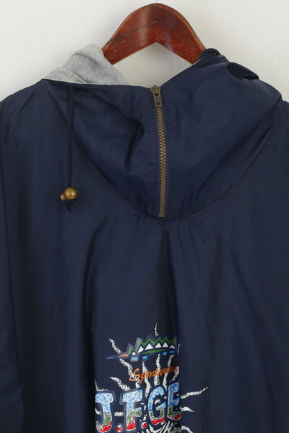 John F.Gee Men 60/62 XXXL Pullover Jacket Navy Vintage Nylon Hooded Lightweight Top