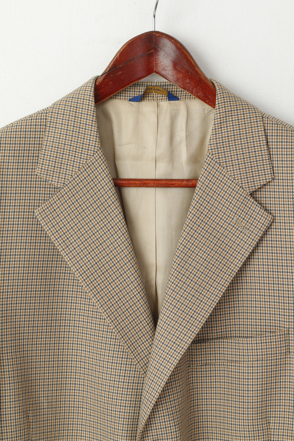 T. Harris London Men 44 L Blazer Beige Houndstooth Check Single Breasted Jacket