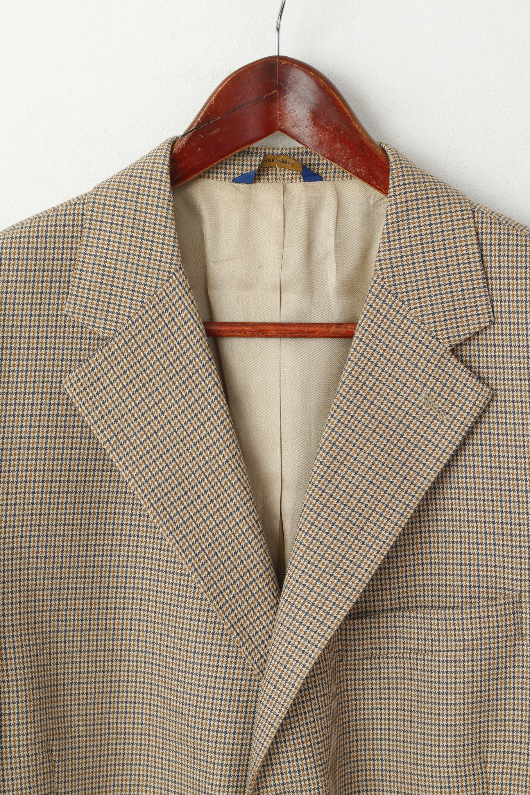 T. Harris London Men 44 L Blazer Beige Houndstooth Check Single Breasted Jacket