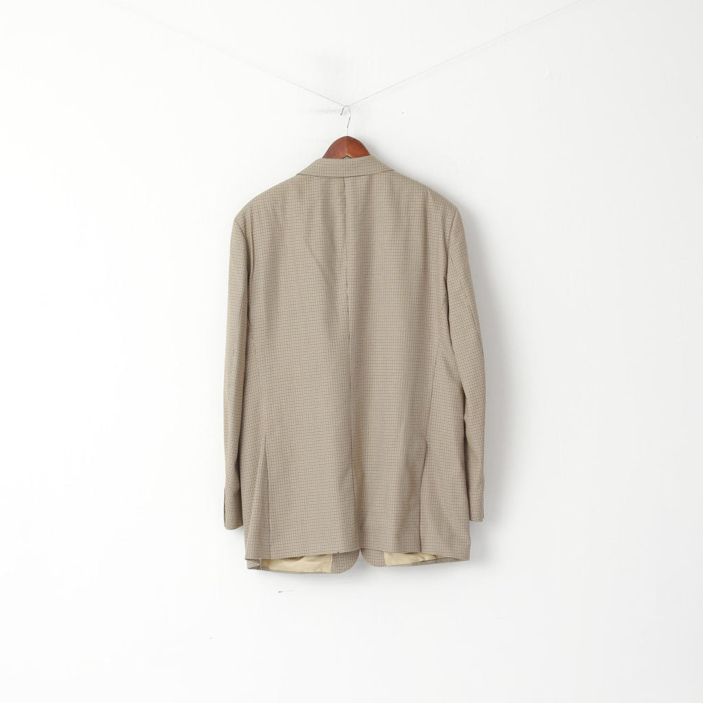 T. Harris London Men 44 L Blazer Beige Houndstooth Check Single Breasted Jacket