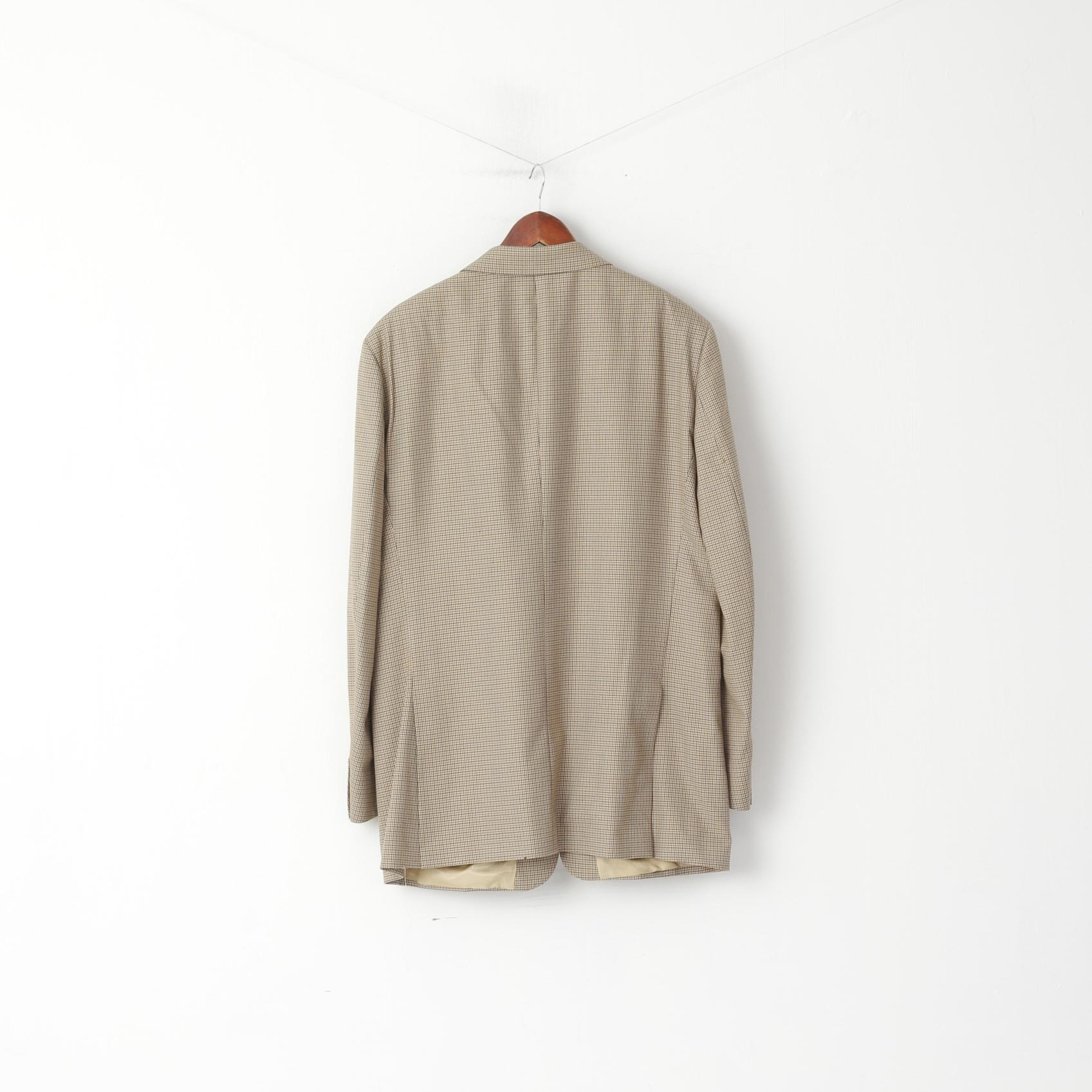 T. Harris London Men 44 L Blazer Beige Houndstooth Check Single Breasted Jacket