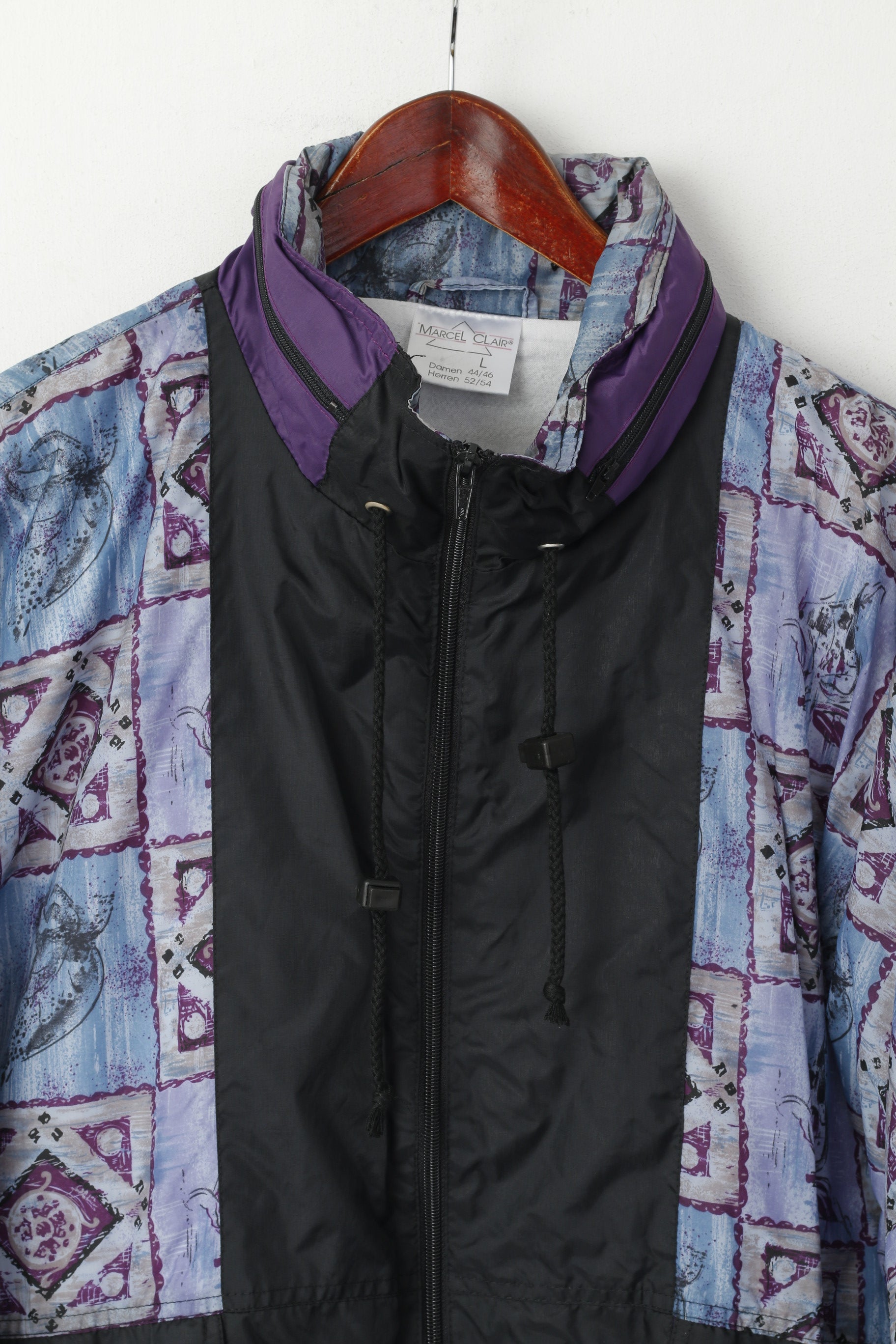 Marcel Clair Men L Jacket Purple Nylon Festival Vintage Waterproof Hidden Hood Unisex