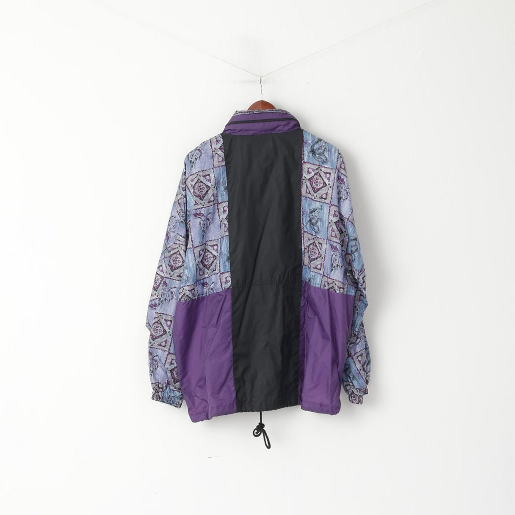 Marcel Clair Men L Jacket Purple Nylon Festival Vintage Waterproof Hidden Hood Unisex