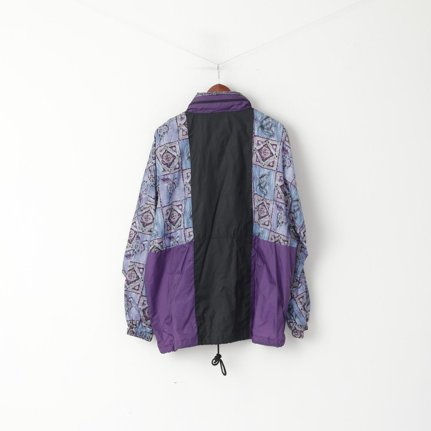 Marcel Clair Men L Jacket Purple Nylon Festival Vintage Waterproof Hidden Hood Unisex