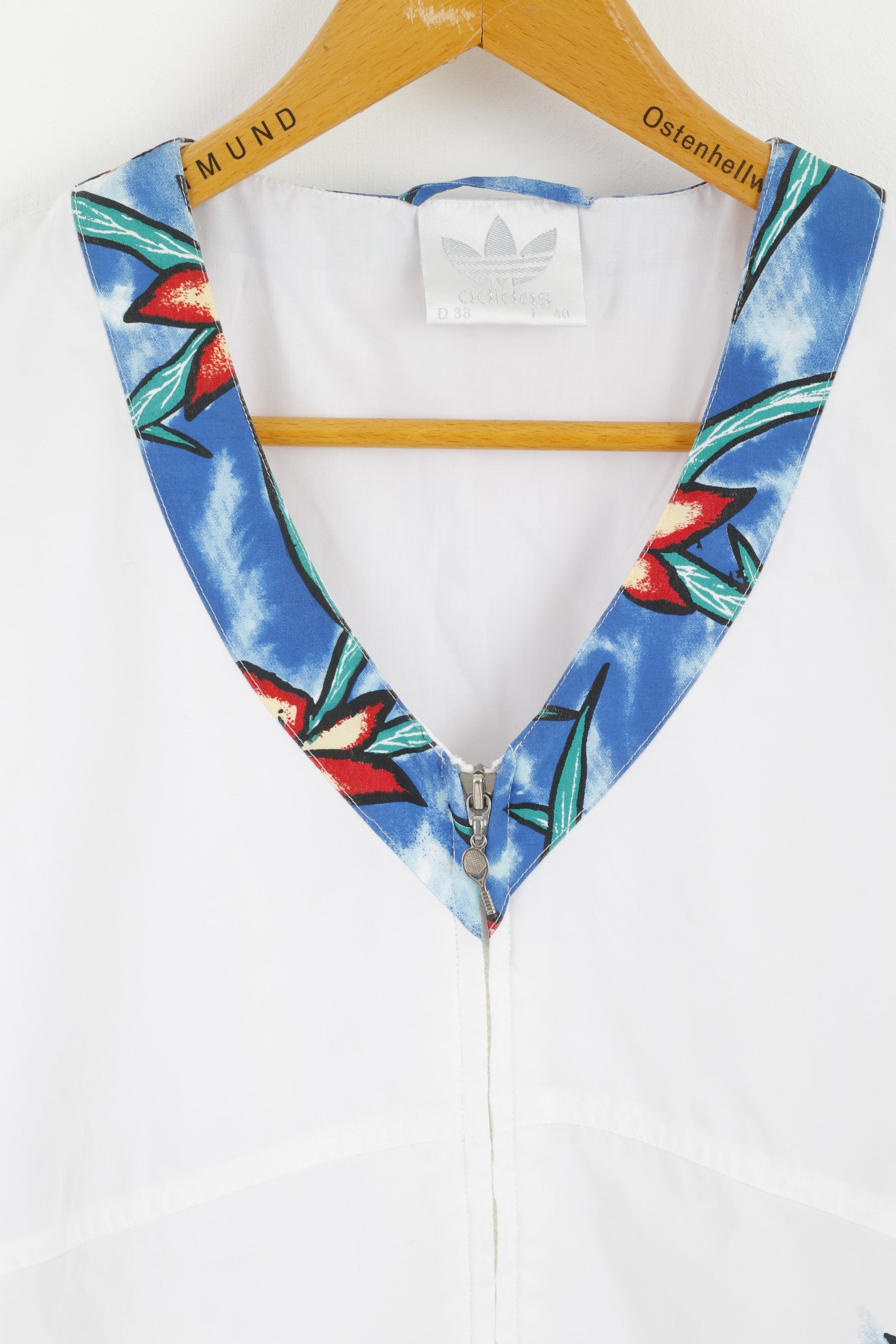 Adidas Femmes 10 38 M Gilet Blanc Tennis Sport Sans Manches Floral Vintage Gilet