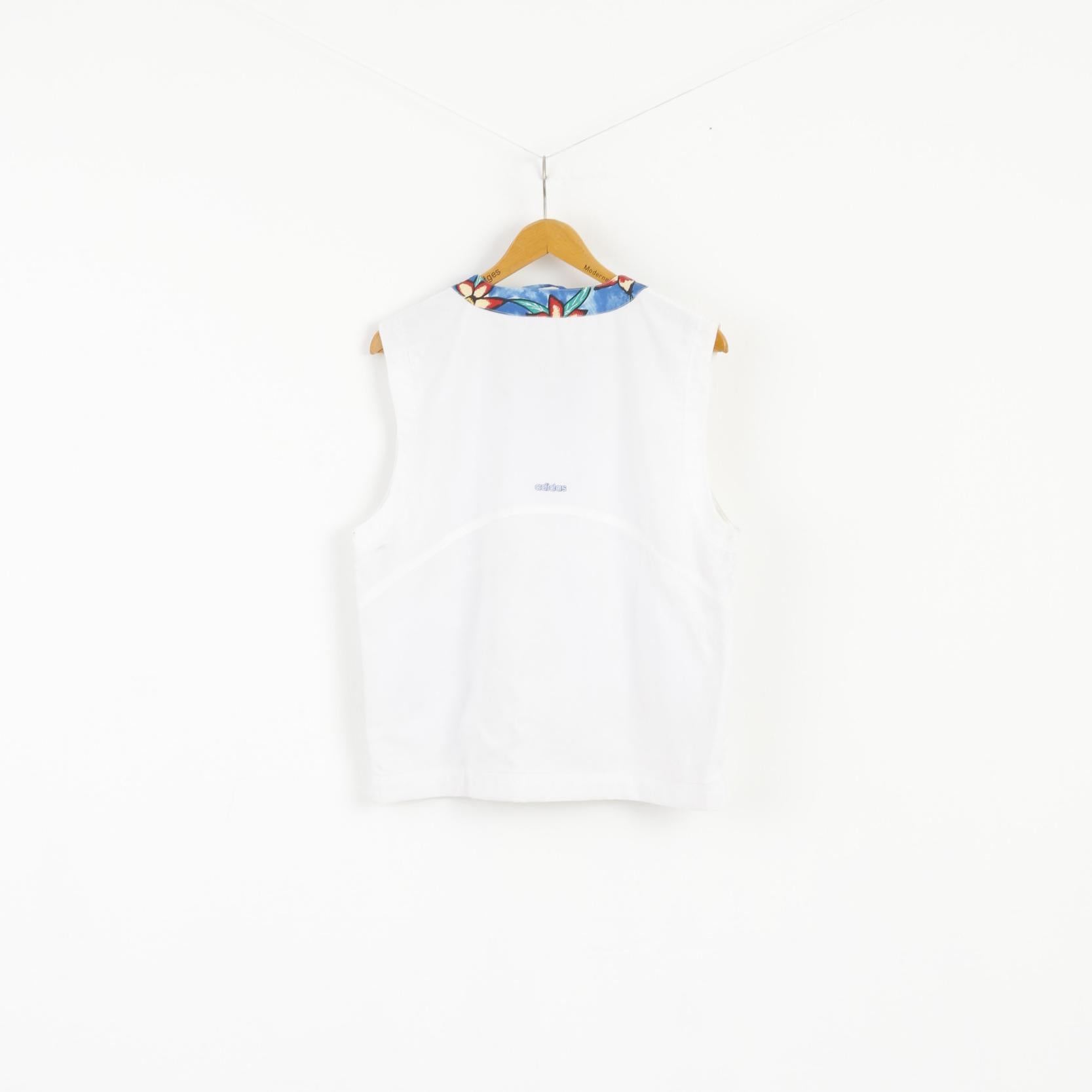 Adidas Femmes 10 38 M Gilet Blanc Tennis Sport Sans Manches Floral Vintage Gilet