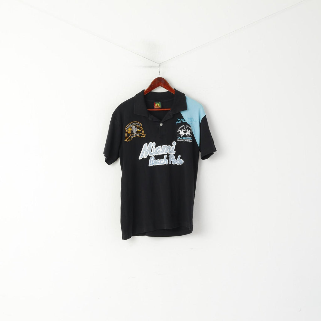 La Martina Men XL Polo Shirt Black Cotton Miami Beach Polo Championship Top
