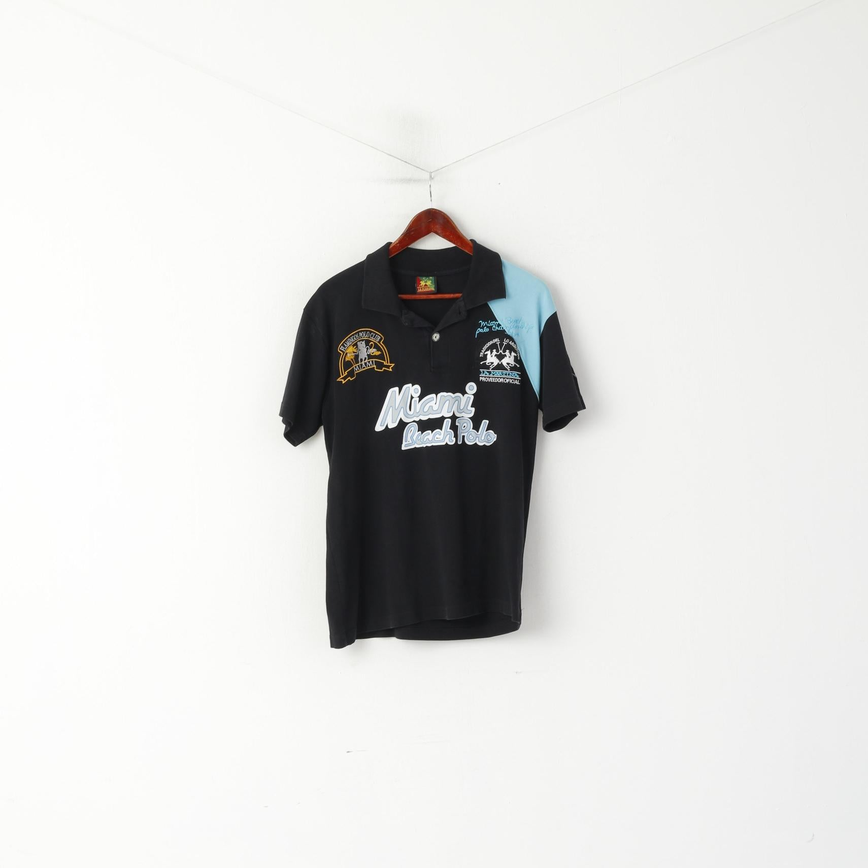 La Martina Men XL Polo Shirt Black Cotton Miami Beach Polo Championship Top