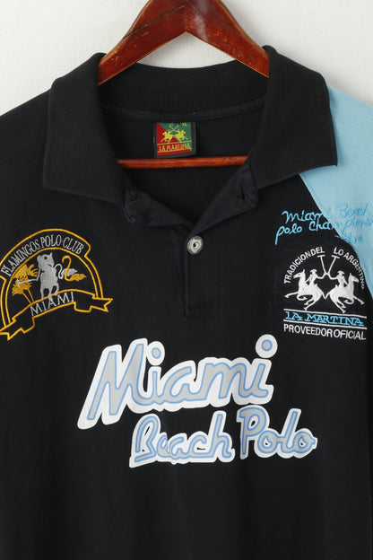 La Martina Men XL Polo Shirt Black Cotton Miami Beach Polo Championship Top