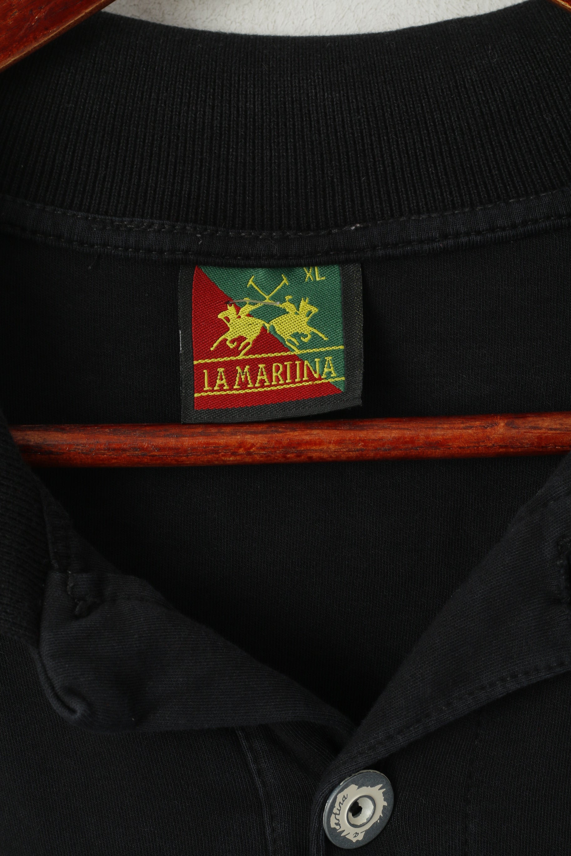 La Martina Men XL Polo Shirt Black Cotton Miami Beach Polo Championship Top