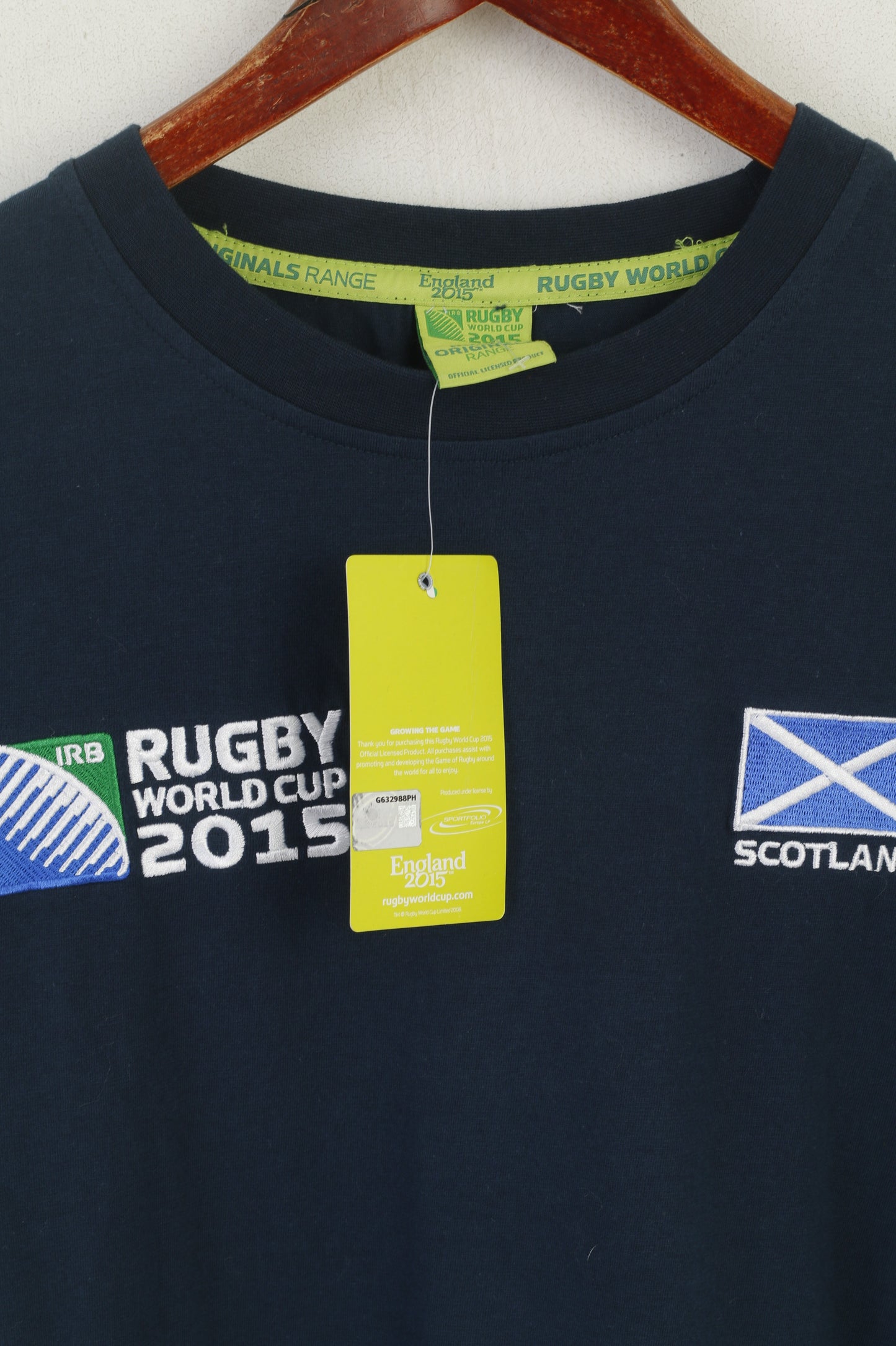 Nuova maglia ufficiale della Coppa del Mondo di Rugby 2015 Scozia, da uomo, in cotone blu scuro