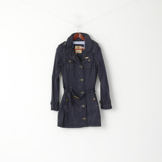 Parka casual da donna Khujo in cotone blu scuro con cintura e cappuccio nascosto