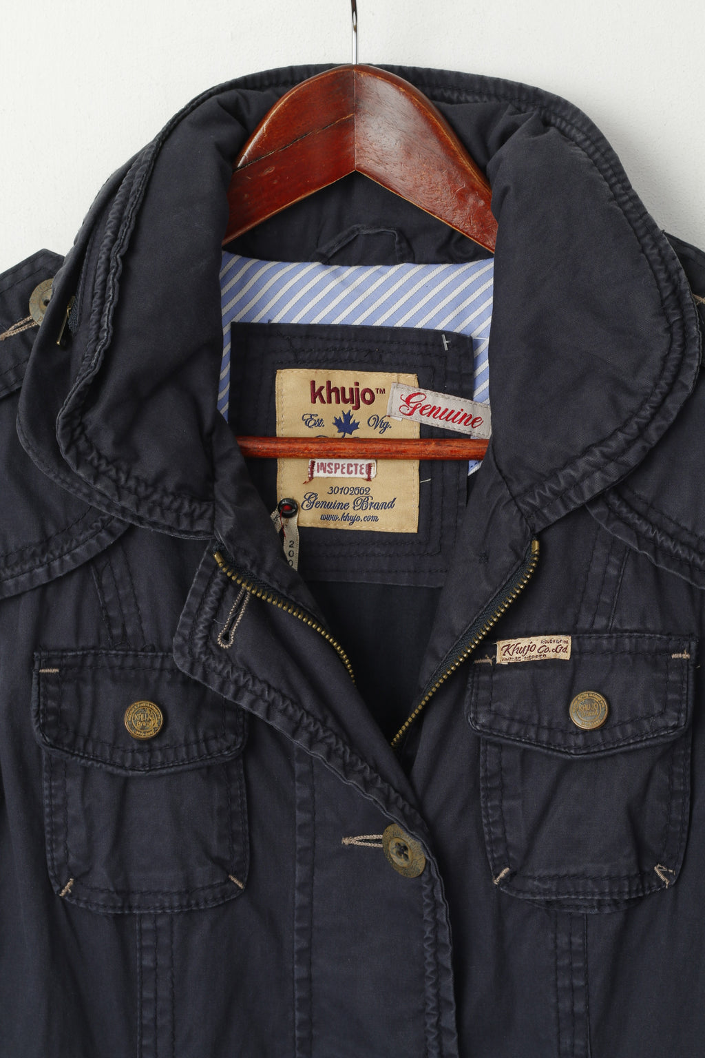 Khujo Women S Jacket Navy Cotton Belted Hidden Hood Casual Parka Top