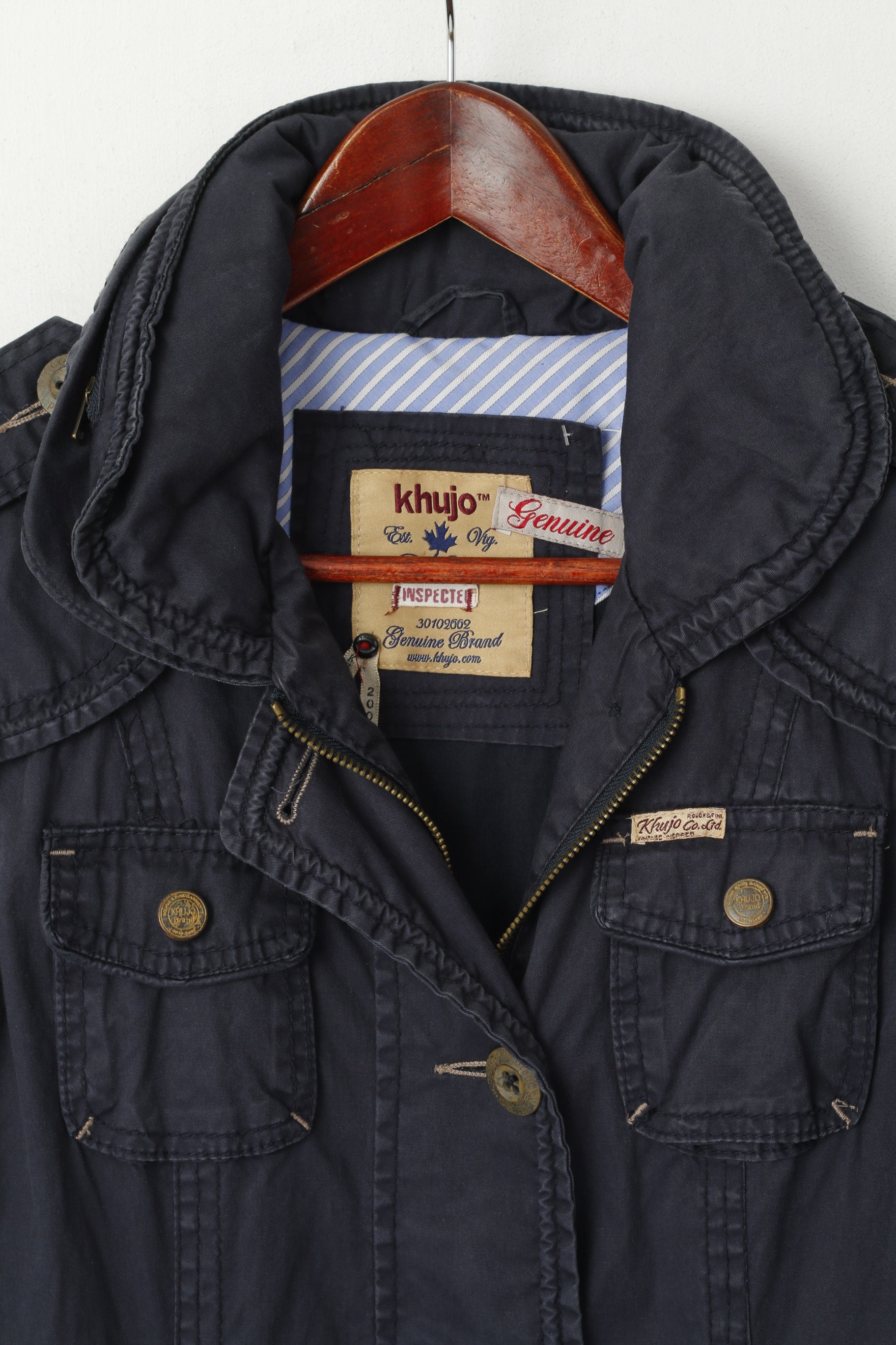 Khujo Women S Jacket Navy Cotton Belted Hidden Hood Casual Parka Top