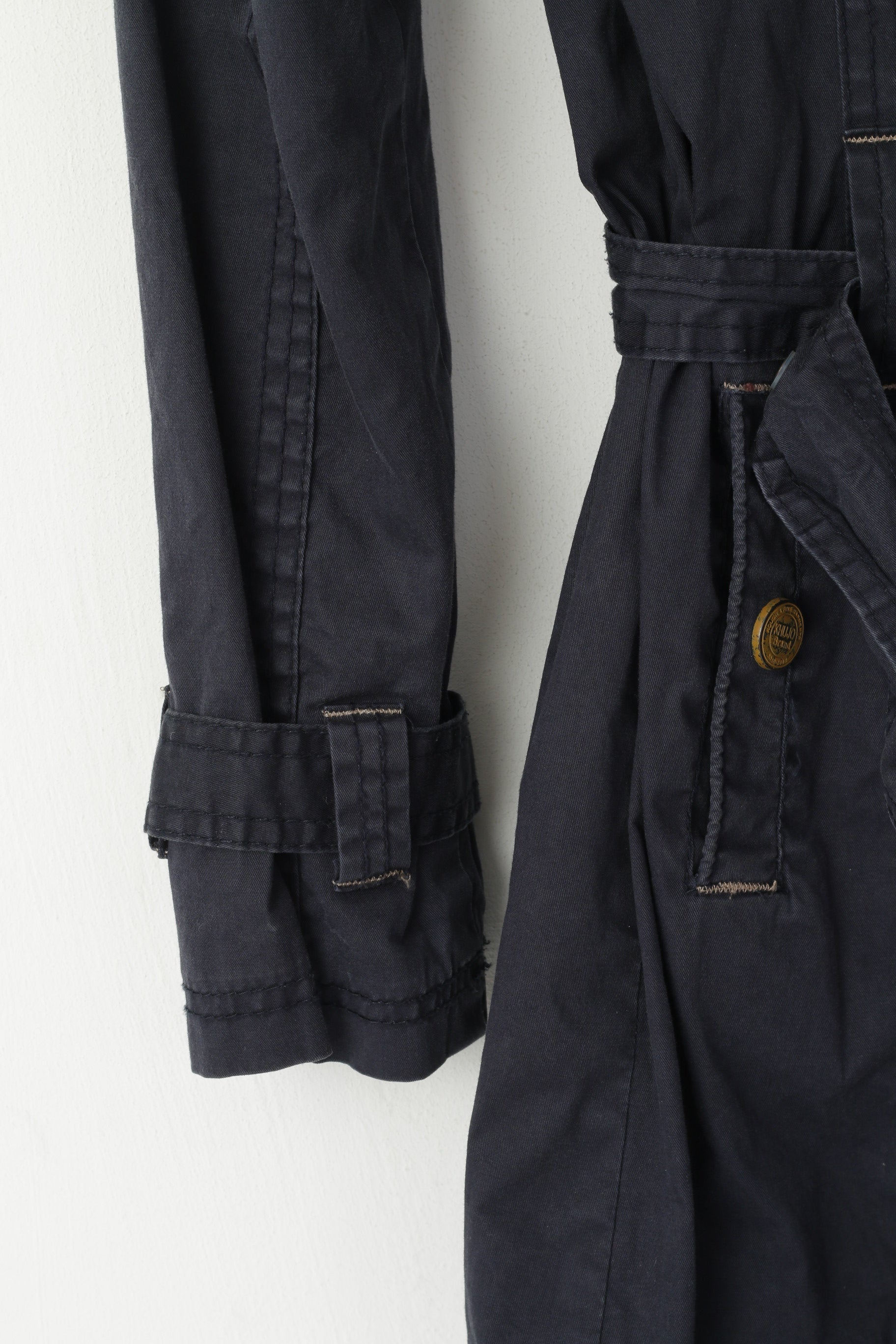 Khujo Women S Jacket Navy Cotton Belted Hidden Hood Casual Parka Top