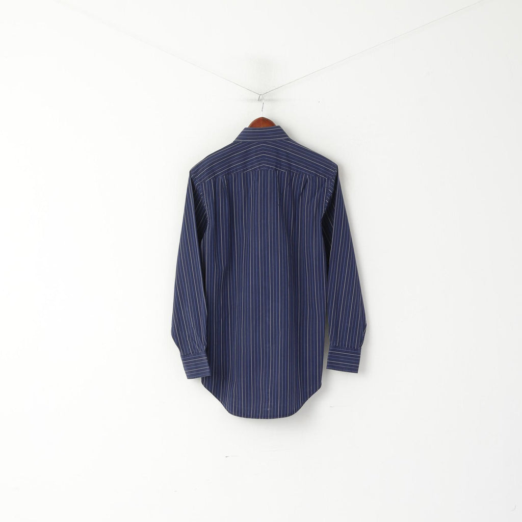 Racing Green Men 14.5 37 M Camicia casual Top a maniche lunghe in cotone a righe blu scuro