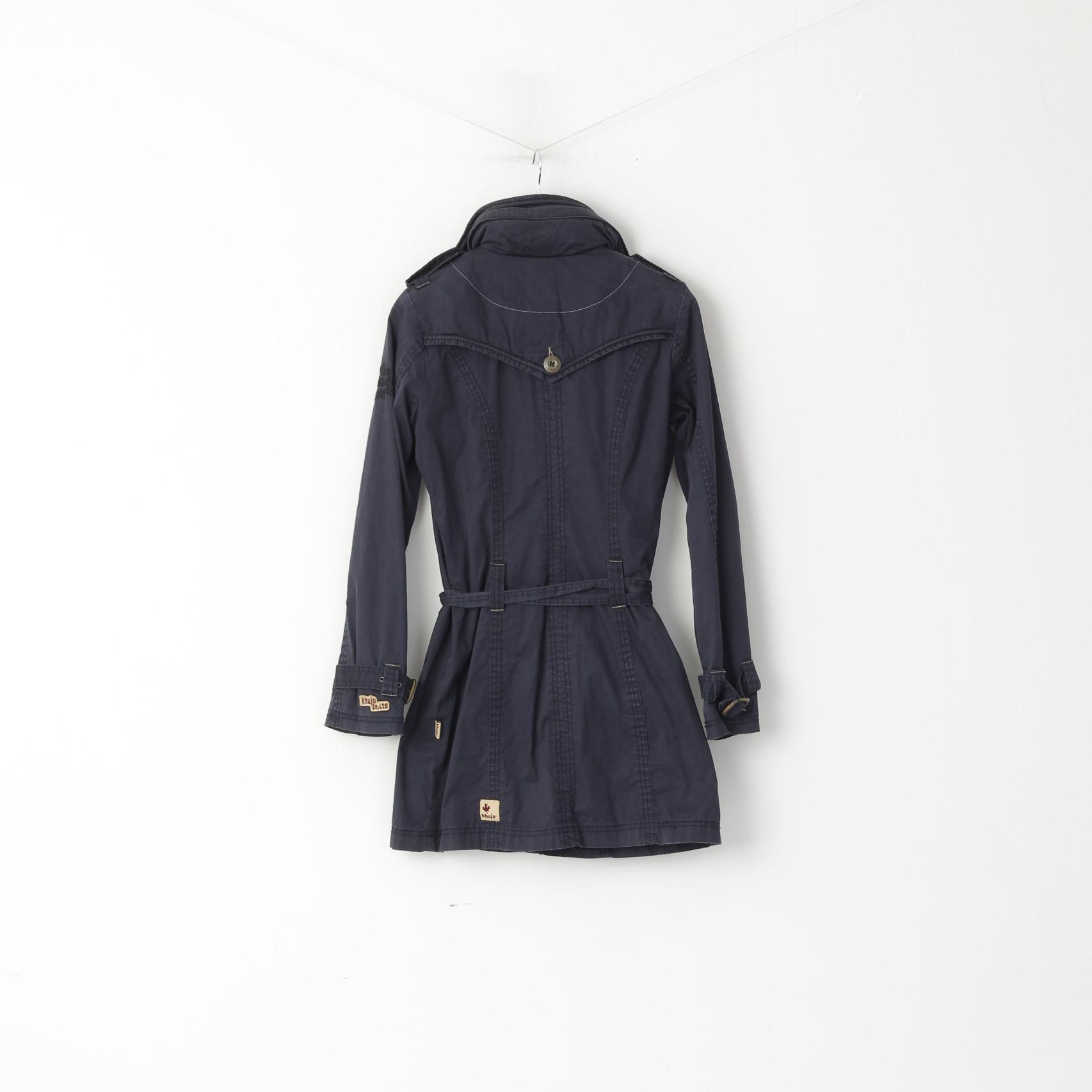 Khujo Women S Jacket Navy Cotton Belted Hidden Hood Casual Parka Top