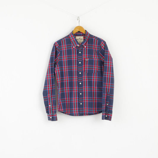 Hollister Men M Casual Shirt Navy Red Check Cotton Buttons Down Collar Top