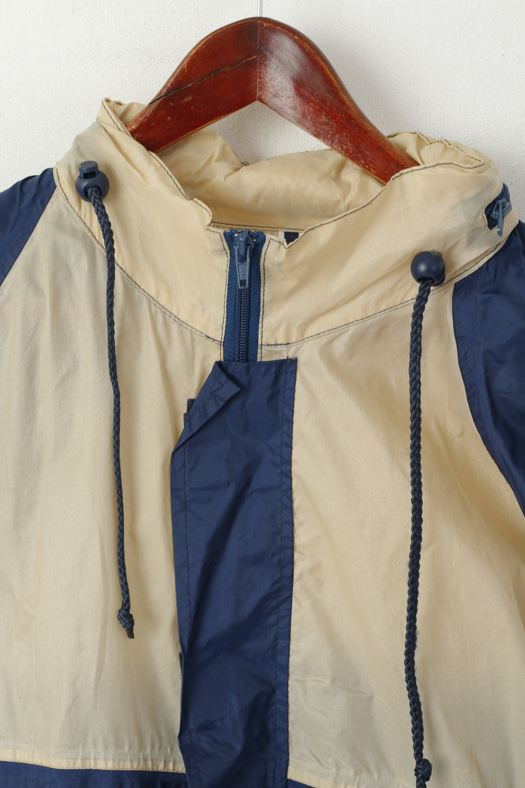 Uvex Men S Rain Jacket Navy Vintage Nylon Waterproof Hidden Hood BikeZip Up Top