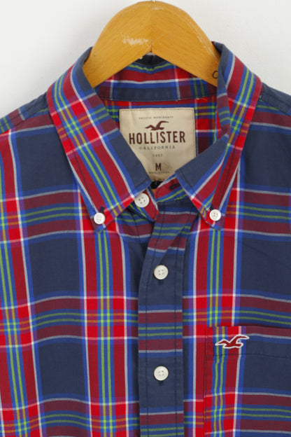 Hollister Camicia casual da uomo M. Top con collo abbottonato in cotone a quadri blu navy rosso