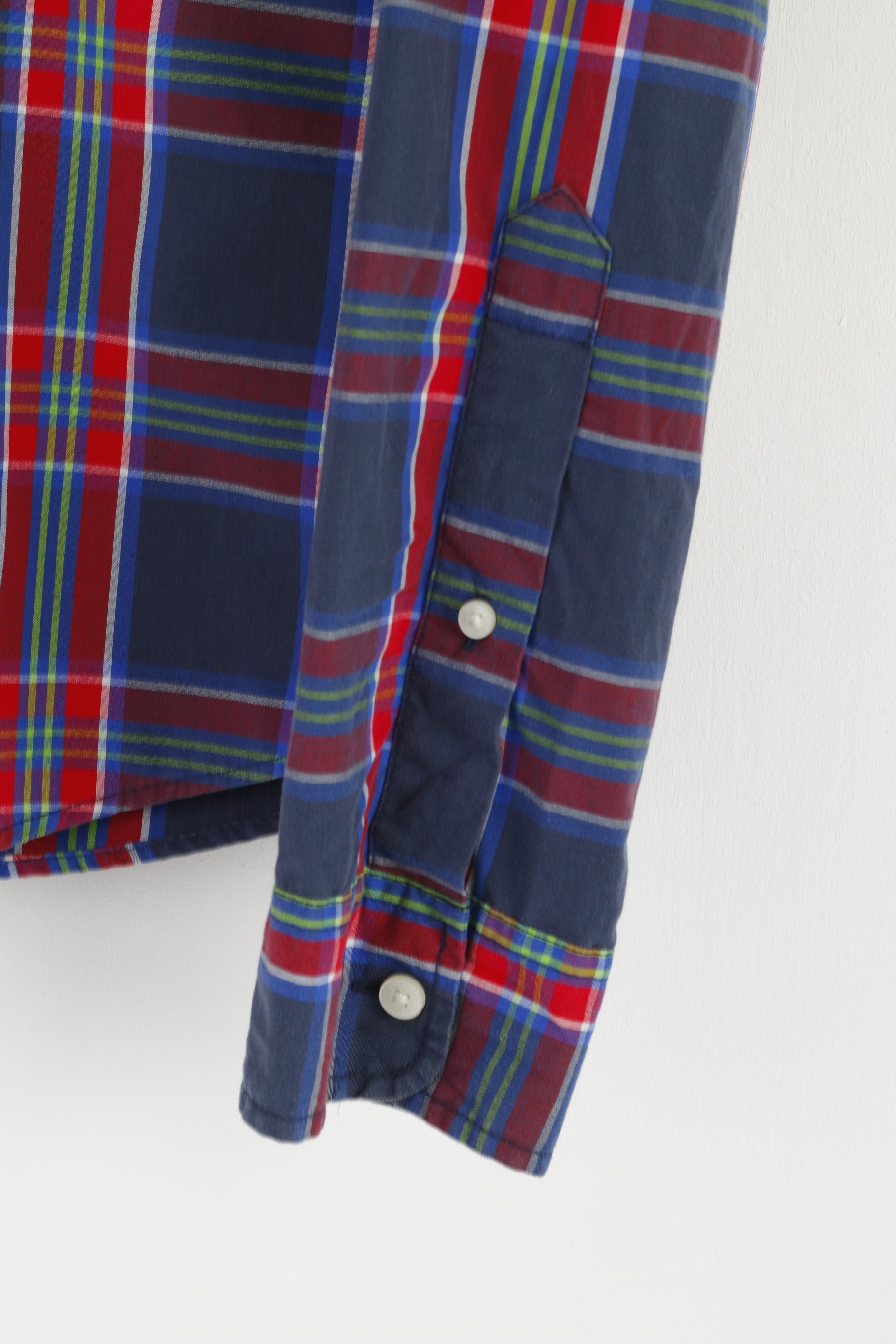 Hollister Men M Casual Shirt Navy Red Check Cotton Buttons Down Collar Top