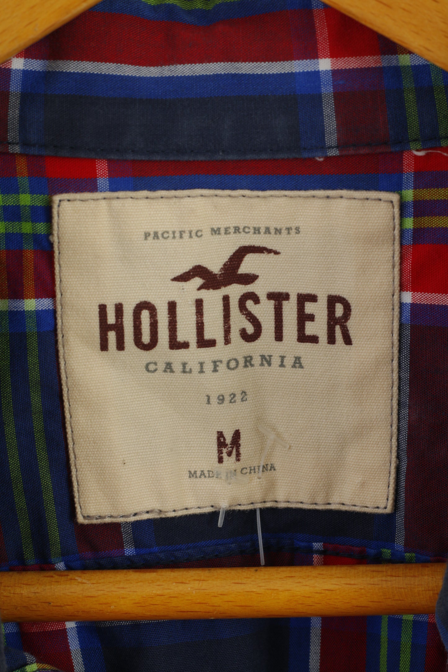 Hollister Men M Casual Shirt Navy Red Check Cotton Buttons Down Collar Top